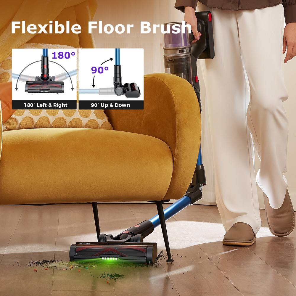 Proscenic P16 Flexible Battery Vacuum Cleaner, 550 W/45 Kpa, 55 Mins Vacuum Cleaner, Wireless with Touchscreen Folding Tube, Green Light, Wall-Mounted Charging Station, Anti-Tangle for Carpet, Hard