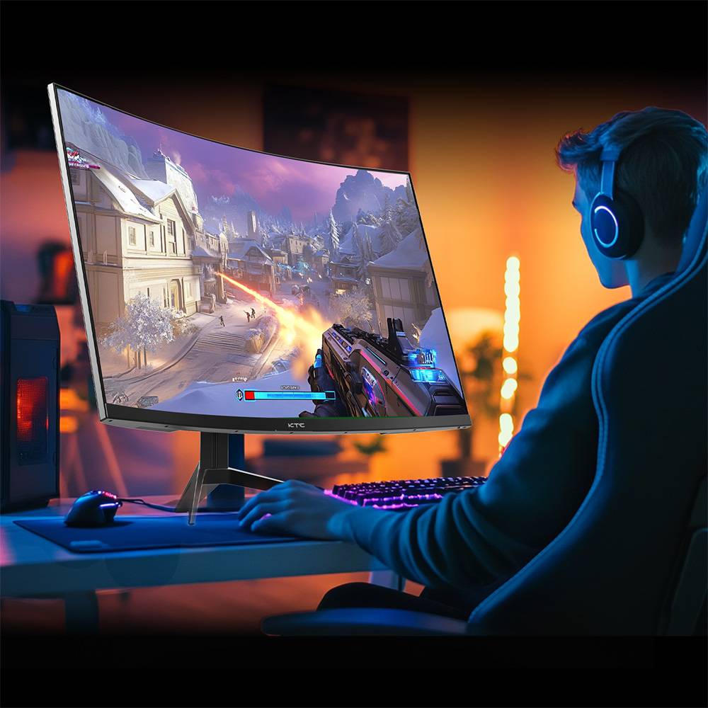 KTC H32S17 32 inch 1500R Curved Gaming Monitor 2560x1440 QHD 180Hz 16:9 ELED 99% sRGB HDR10 1ms MPRT Response Time Low-blue Compatible with FreeSync and G-SYNC USB HDMI2.0 2xDP1.4 Audio Out Flexible Adjustment with Sturdy Tripod VESA Mount Displayer