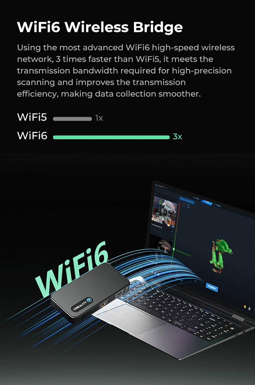 Creality CR-Scan Ferret Pro 3D Scanner, Up to 30 fps Scan Speed, 0.1mm Accuracy, 150-700mm Working Distance, 560*820mm Single Capture Range, 150x150mm Minimum Scanning, Wireless Connection