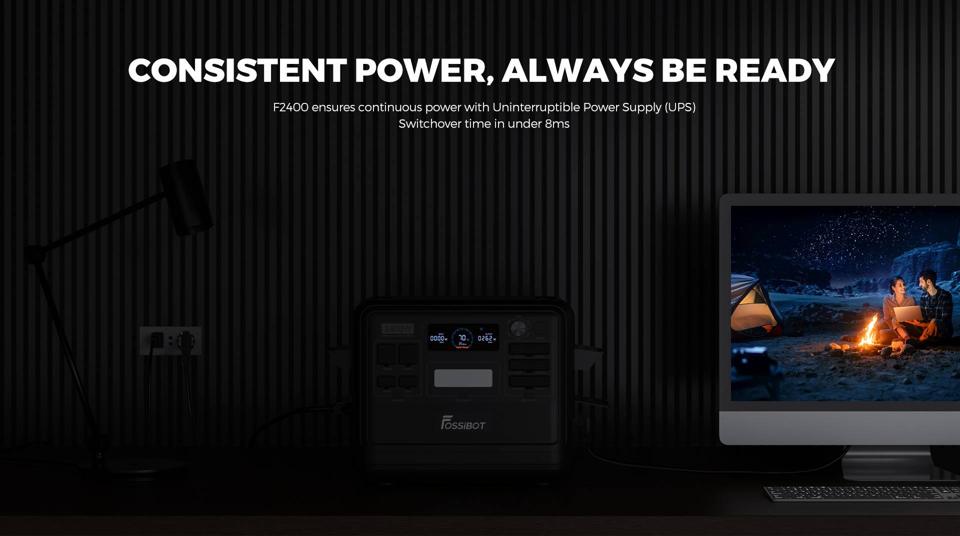 FOSSiBOT F2400 Portable Power Station, 2048Wh/640000mAh LiFePO4 Battery, 2400W(4600W Peak) Solar Generator, 3xAC RV Car USB Type-C QC3.0 PD DC5521 Pure Sine Wave Full Outlets, 1.5 Hours Fast Charging, MPPT Charge Controller BMS - Black