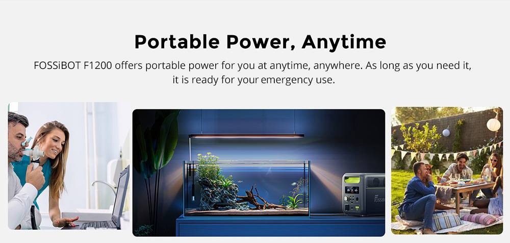 FOSSiBOT F1200 Portable Power Station, 1024Wh Capacity, 1200W Rated Power, 3 LED Light Modes, 7 Output Ports, BMS Protection, <10ms Switchover, 5 Gears Input Regulator, EV-Grade LiFePO4 Battery, 4000+ Cycle Times