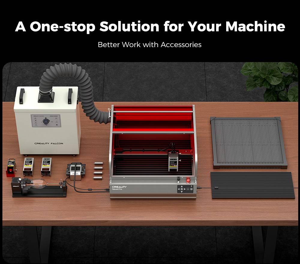 Creality Falcon2 Pro 40W Laser Engraver Cutter,  FDA Class1 Safety Certification, Smoke Exhaust, Integrated Air Assist, Built-in Camera, Fence Type Protection Strip, Fire / Airflow / Lens Monitoring, 400*415mm