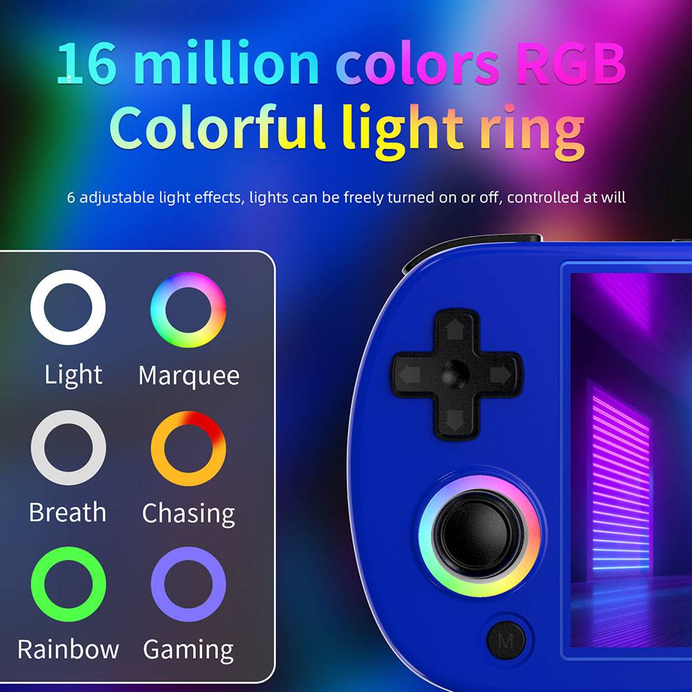 ANBERNIC RG40XX H Retro Game Console with RGB Light, 64GB TF Card with 5000+ Games, LPDDR4 1GB, 640*480P IPS Screen, 3200mAh Battery for 6 Hours Autonomy, Linux OS, 5G Wifi Bluetooth, Moonlight Streaming - Blue