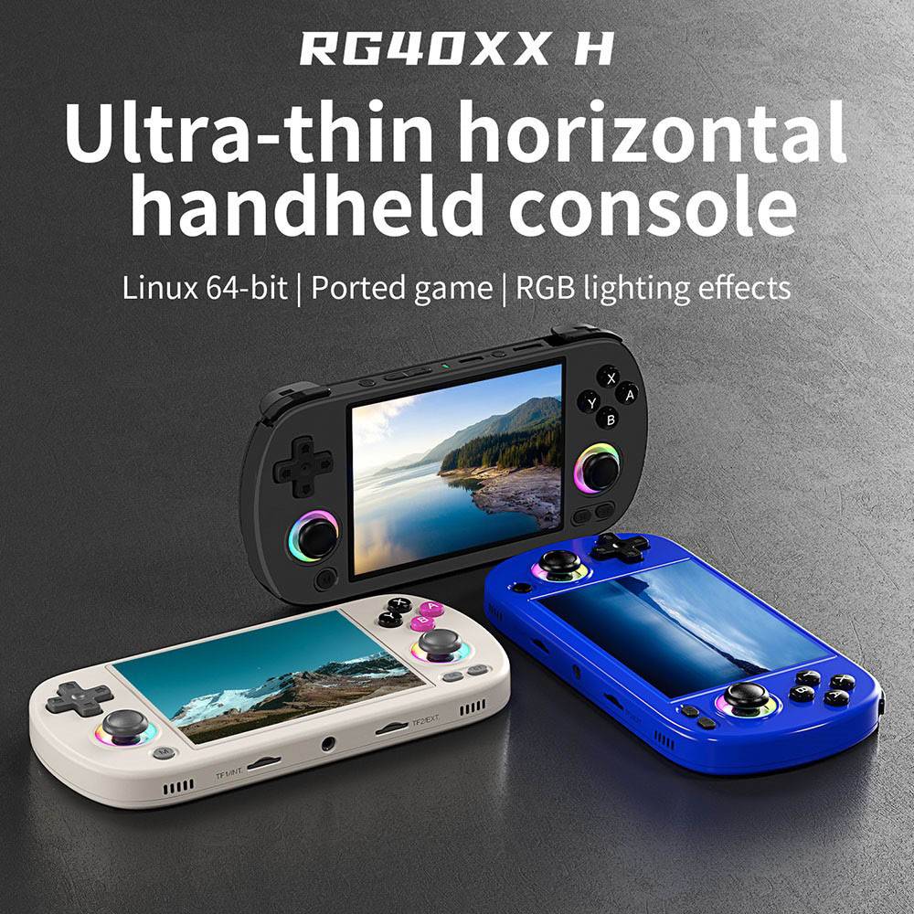 ANBERNIC RG40XX H Retro Game Console with RGB Light, 64GB TF Card with 5000+ Games, LPDDR4 1GB, 640*480P IPS Screen, 3200mAh Battery for 6 Hours Autonomy, Linux OS, 5G Wifi Bluetooth, Moonlight Streaming - Blue