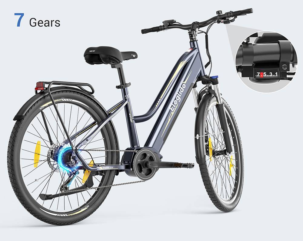 Eleglide C1 ST 27.5-inch Step-through Trekking Bike with 250W Ananda Mid-Drive Motor, 14.5Ah Battery, Max 150km Range, Hydraulic Suspension & Hydraulic Disc Brakes Shimano 7 Gears - Black