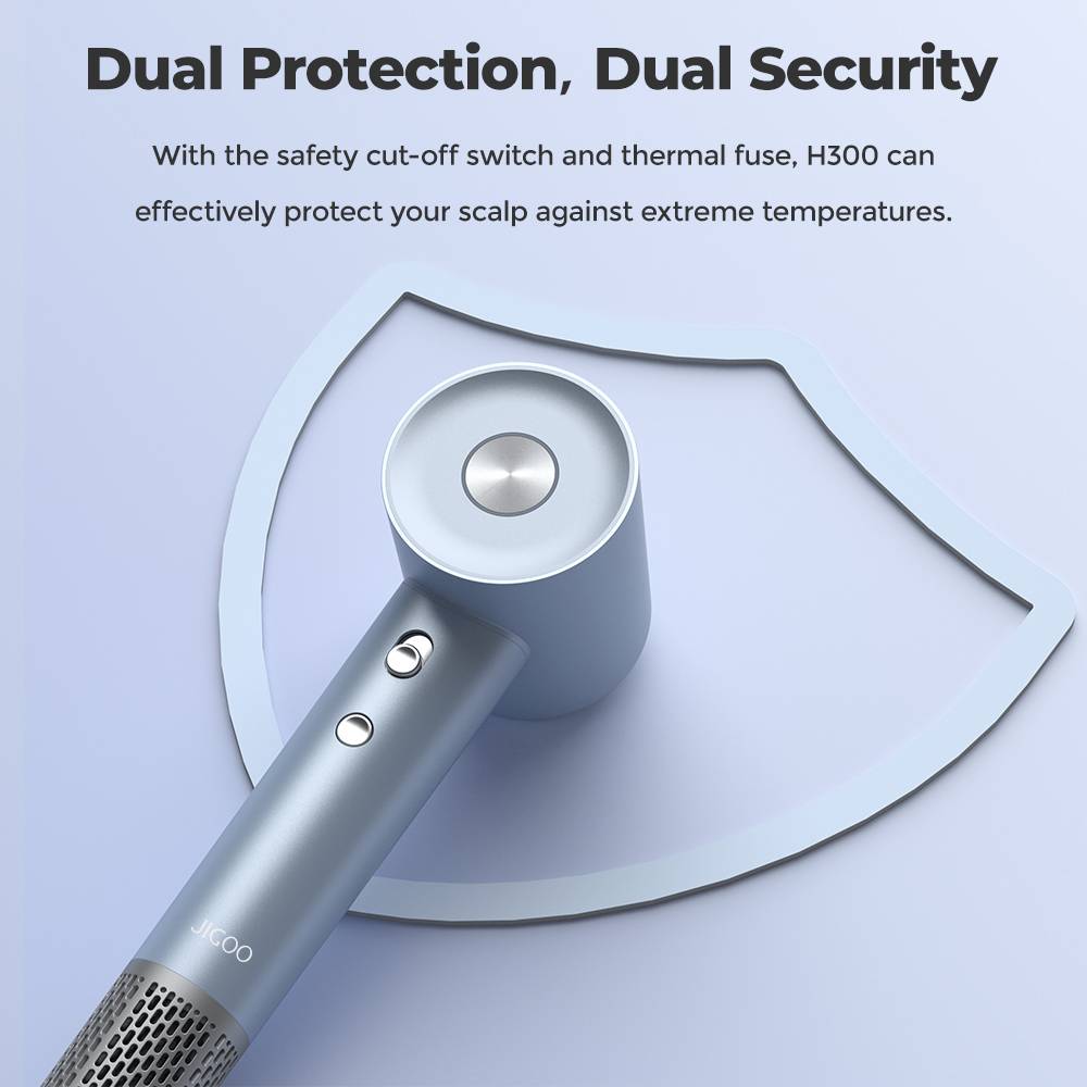 JIGOO H300 1600W High-Speed Hair Dryer, 200 Million Negative Ions, 2 Speed Levels, 110000rpm Brushless Motor, Low Noise, 3-Color Light Ring