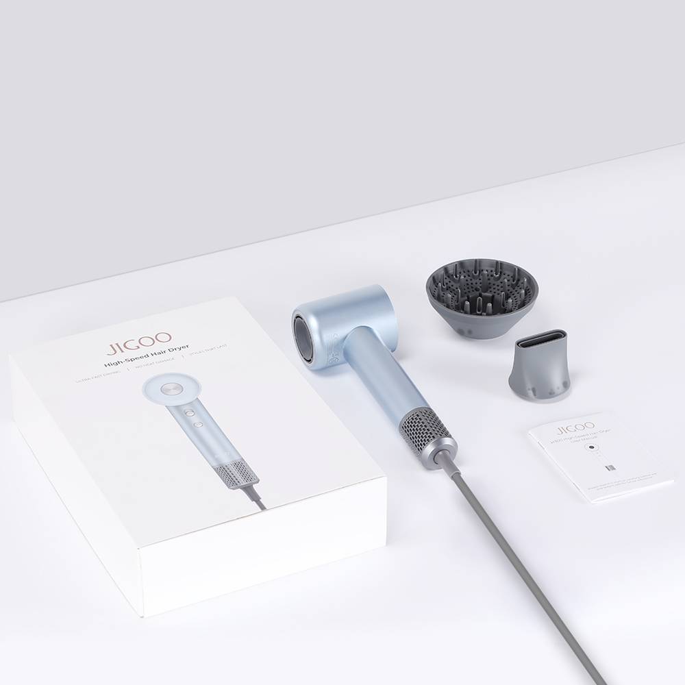 JIGOO H300 1600W High-Speed Hair Dryer, 200 Million Negative Ions, 2 Speed Levels, 110000rpm Brushless Motor, Low Noise, 3-Color Light Ring