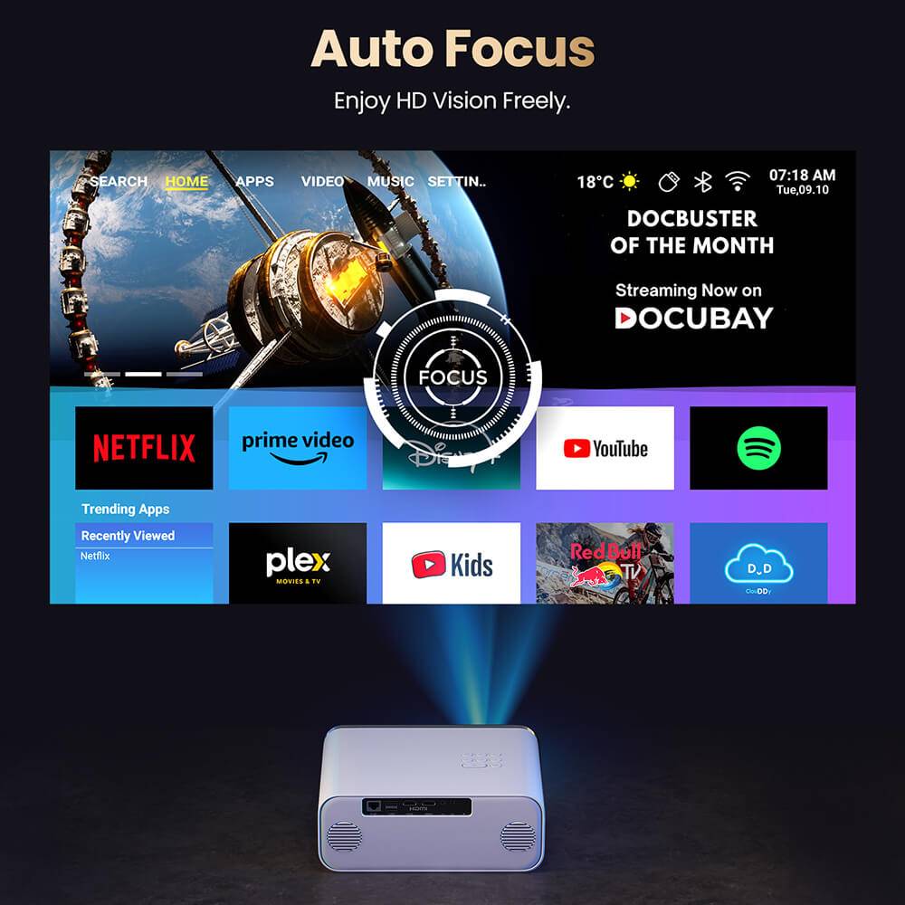Hunkstar P3 1000 ANSI Android Projector, Native 1080P, 4K Decoding, HDR10, Auto-Keystone Correction & Auto Focus, Android 9.0, Bluetooth 5.0, WiFi 6, 2*5W Speakers