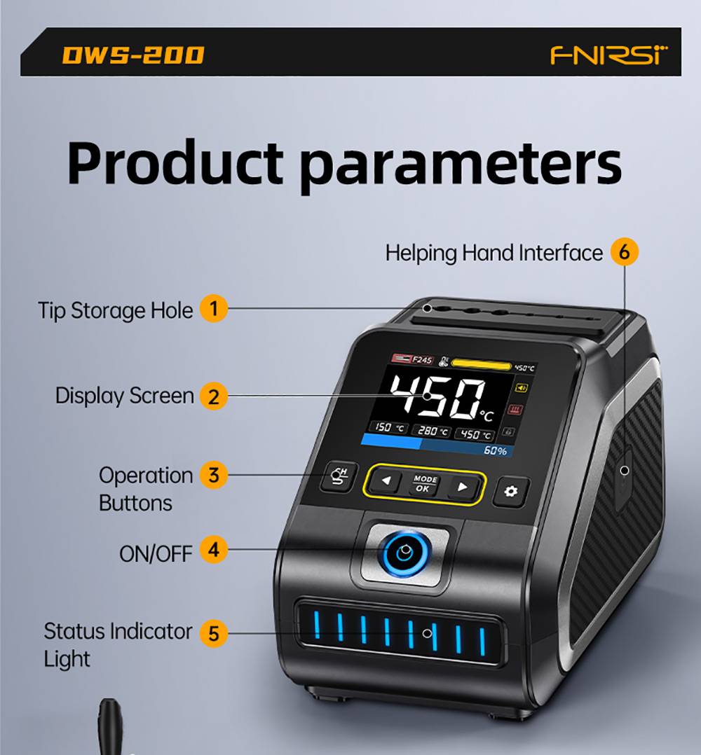 FNIRSI DWS-200 F210 Premium 200W Soldering Iron Station Kit, with 3 Iron Tips and 2 Helping Hands, Temp Value & Curve Mode, 3 Temperature Storage, Full-Color Display