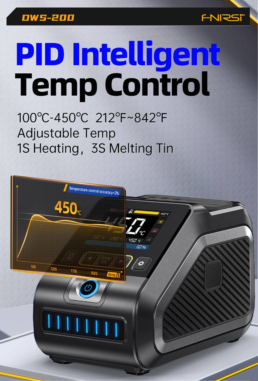 FNIRSI DWS-200 F210 Premium 200W Soldering Iron Station Kit, with 3 Iron Tips and 2 Helping Hands, Temp Value & Curve Mode, 3 Temperature Storage, Full-Color Display