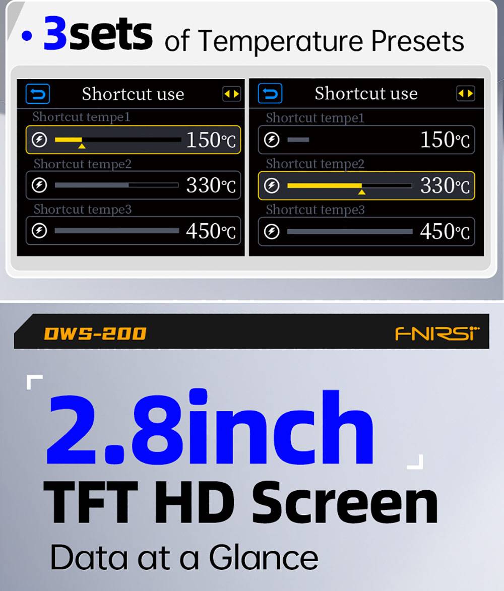 FNIRSI DWS-200 F210 Premium 200W Soldering Iron Station Kit, with 3 Iron Tips and 2 Helping Hands, Temp Value & Curve Mode, 3 Temperature Storage, Full-Color Display