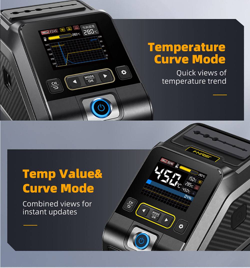 FNIRSI DWS-200 F210 Premium 200W Soldering Iron Station Kit, with 3 Iron Tips and 2 Helping Hands, Temp Value & Curve Mode, 3 Temperature Storage, Full-Color Display