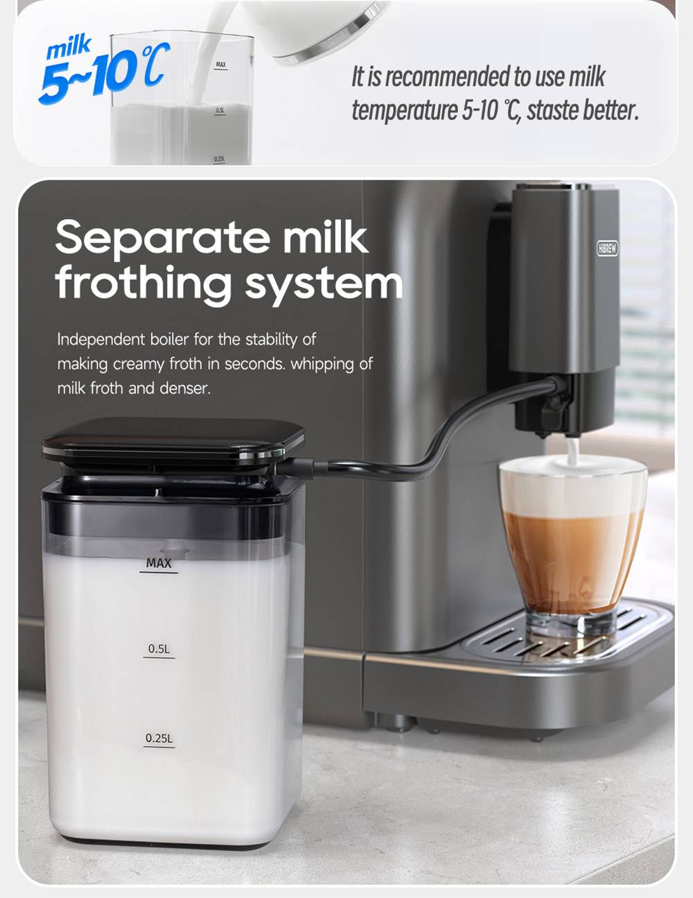 HiBREW H16 Automatic Espresso Machine with Grinder, 20Bar Extraction, 4.3inch Touch Screen, 1.5L Removable Milk Tank