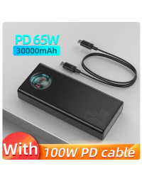 Baseus 65W Power Bank 30000mAh PD Quick Charge FCP SCP Powerbank Portable External Charger For Smartphone Laptop Tablet-30000mAh-65W Black
