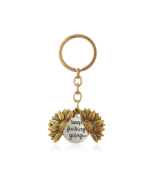 Ancient Gold Keychain Alloy Sunflowers Shape Can Open Double Side Engraving Accessories Pendant