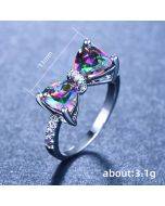 Explosive colorful treasure series senior sense of luxury bow zirconia ring sweet cool wind index finger ring women