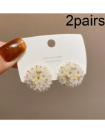 2pairs Domed Flower Stud Earrings Elegant Crystal Earrings