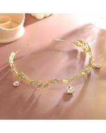 Leaves Frontal Ornaments Crown Hair Band Rhinestone Headdress(Gold)