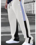 Men's Sweatpants Joggers Trousers Drawstring Elastic Waist Side Button Color Block Patchwork Comfort Breathable Casual Daily Holiday Sports Fashion Black White