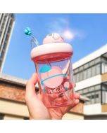 MTUTU Fruit Landscape Rotary Cup Straw Cup Fun Children Water Cup, Capacity: 390ml(Peach Pink)