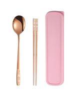 Stainless Steel Tableware Student Office Worker Portable Tableware Set, Specification:2 PCS / Set, Color:Rose Gold