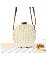 Women Round Woven Straw Crossbody Bag Solid Beach Bag