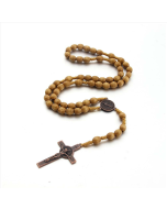 Wooden beads hand-woven vintage cross necklace (light coffee)