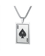 OPK 1670 versatile titanium steel Ace of Spades playing card pendant personalized men's necklace, color: natural pendant + chain