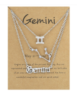 3-in-1 Twelve Zodiac Necklace Set Retro Letter Symbol Diamond Jewelry Set, Style: Gemini Silver