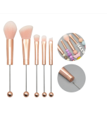 5-in-1 DIY beaded makeup brush set with metal handle, blush brush, loose powder brush, slanted eye shadow and eyebrow brush, color: rose gold handle