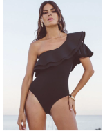One-Shoulder Falbala One-Piece Swimwear