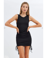 Black Mini Dress Sleeveless Side Ruched Bodycon