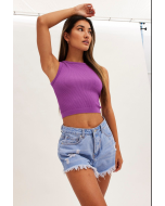 Seamless Crew Neck Purple Tank Top
