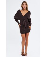 Beige Knit Dress Long Sleeve Wrap
