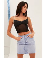 Blue Denim Mini Skirt Distressed Light Blue Stretch Denim