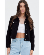 Crop Jacket: Long Sleeve Denim in Stylish Black