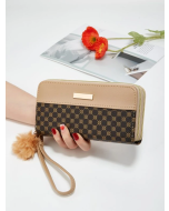 Long Wallet with Geometric Pattern and Pompom Decoration