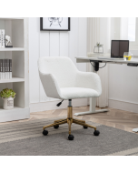 Modern Teddy Fabric Material Adjustable Height 360 Revolving Home Office Chair With Gold Metal Legs And Universal Wheel For Indoor,White