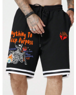 ROMWE Skeleton Slogan Shorts with Drawstring Waist for Men