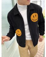 Mens' Stylish Fleece Jacket with Patterned Button-Up Design