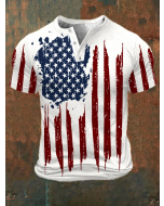 Men's Printed Button Neck Short Sleeve T-Shirt