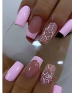 Halloween Nails 24pcs Short Square False Nails Set With Purple Heart & Spider Web Pattern, Includes 1pc Jelly Glue And 1pc Nail File