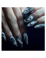 Halloween 24pcs Long Almond Shaped Snake & Skull Printed Glossy False Nail Tips + 1pc Jelly Gel + 1pc Nail File