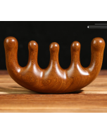 Natural golden sandalwood comb five teeth meridian comb head massage comb solid wood head therapy large teeth wooden comb dial tendon scraping