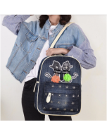 Women Canvas Cute Cat Print Patchwork Casual Backpack School Bag