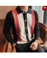 New Style Contrast Striped Long-sleeved Knitted Cardigan Sweater