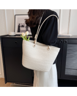 Leisure Hundred large-capacity woven women's bags 2023 new Korean version of the spell single shoulder bag straw bag hand carry Tote bag
