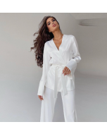 2023 fall Europe and the United States and the United States robe ice silk comfortable long-sleeved pajamas loose pajama pants two-piece set of fashion women's home wear