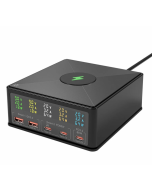 868H 160W 5-Port USB PD Charger Dual USB-A QC3.0+Dual PD65W Type-C+65W Type-C PD3.0 with 15W 10W 7.5W 5W Wireless Fast Charger
