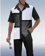 Short Sleeve Walking Suit in Black Plaid